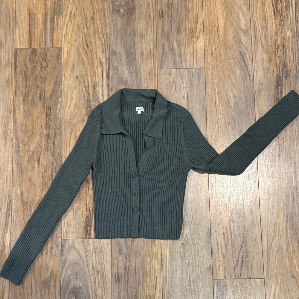 Aerie Dark Green Ribbed Cardigan